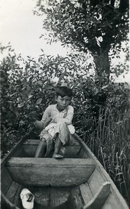 Vietnam Saigon Child Young Boy in Boat Old Photo 1935