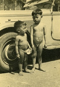 Vietnam Saigon Street Scene Young Boys Children Automobile Old Photo 1935