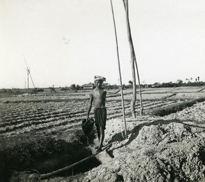 Vietnam Saigon Countryside Boy Peasant at the Well Old Photo 1935