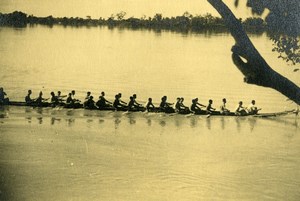 Cambodia Phnom Penh Regatta on Mekong River Pirogue Old Photo 1935