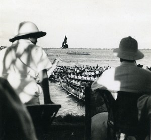 Cambodia Phnom Penh Regatta on Mekong River Spectators Old Photo 1935