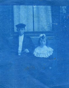 France Portrait Children in Traditional Costumes Old Photo Cyanotype 1900