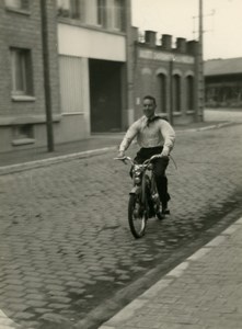 France Lille Happy Man riding Mobylette Moped Old Photo 1960