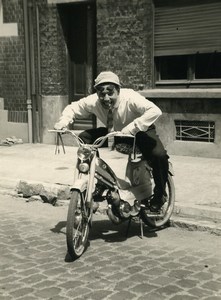 France Lille Happy Man on Mobylette Moped Old Photo 1960