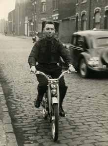 France Lille Smoking Man on Mobylette Moped Old Photo 1960