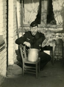 France Lille Man in Uniform cooking goofing around Old Photo 1960