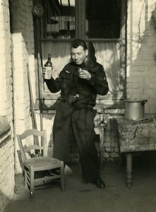 France Lille Man in Uniform Drinking goofing around Old Photo 1960