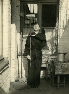France Lille Man in Uniform & Brush goofing around Old Photo 1960