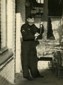 France Lille Man in Uniform & Bottle goofing around Old Photo 1960