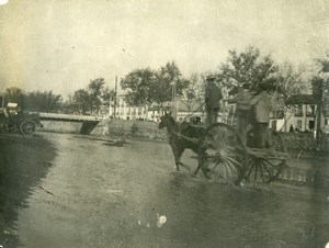 France Horses Cart Study Flooded Road Old Photo 1900