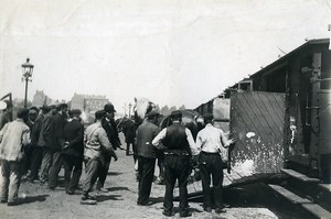 France Horses getting off a Train Old Photo 1900