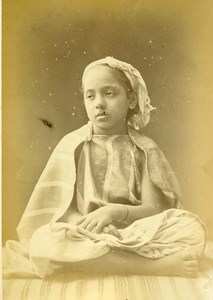 Algeria Portrait of Young Girl Child Old Photo Cabinet Card Famin 1880