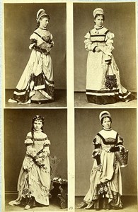 16th century European French Women Fashion Costumes Old Photo Calavas 1890