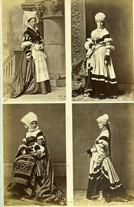 16th century European French Women Fashion Costumes Old Photo Calavas 1890