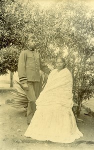 Madagascar Couple Militaire et Femme Hova Ancienne Photo Ramahandry 1910'