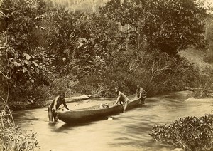 Madagascar Dugout Canoe on the River Forest Old Photo Ramahandry 1910'