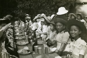 Madagascar Tananarive? Fête des Enfants Repas Champetre Ancienne Photo 1950