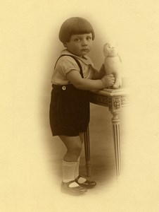 France Petit Chien en Peluche Jeu d'Enfants Jouet Ancienne Photo 1920