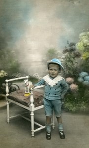 France Roubaix Jouet Petit Agneau Mouton Jeu d'Enfants Ancienne Photo Colorisee 1920