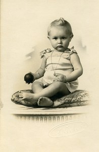 France Sitting Baby & Ball Toy Children Game Old Photo 1920