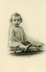 France Roubaix Baby with Toy Ball Children Game Old Planque Photo 1920