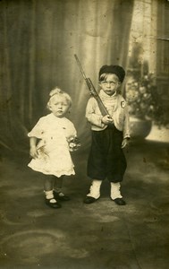 France Petit Garcon Costume Militaire Jeu d'Enfants Ancienne Photo 1920