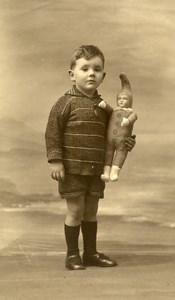 France Young Boy & Doll Children Game Old Amateur Photo 1920