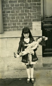 France Young Girl & Big Doll Children Game Old Amateur Photo 1920