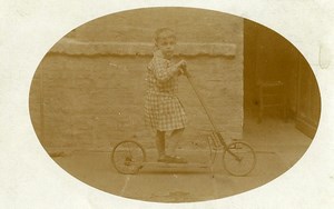 France Boy on Scooter Toy Children Game Old Amateur Photo 1920