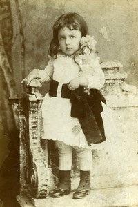 France Amiens Fillette et sa Poupée Jeu d'Enfants Ancienne Photo Cabinet Arnoux 1900