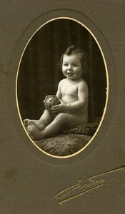 France Paris Smiling Toddler holding Ball Children Game Old Photo Endrey 1900