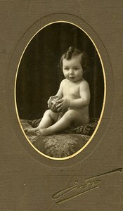 France Paris Children Game Smiling Toddler holding Ball Old Photo Endrey 1900