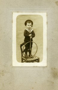 France Boy holding Hoop Wheel Toy Children Game Old Photo CC 1900