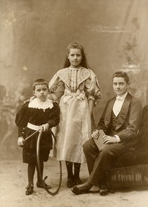 France Lille Boy with Hoop Toy Children Game Old Cabinet Photo Piccolatti 1900