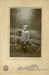 France Lille Garconnet et Tricycle Jeu d'Enfants Ancienne Photo Duchat 1900