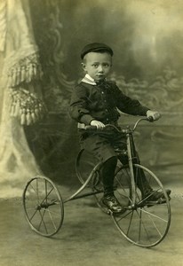 France Tourcoing Garconnet sur son Tricycle Jeu d'Enfants Ancienne Photo Baert 1900