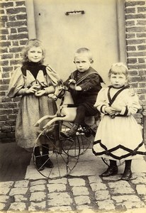 France Paris Garconnet sur Cheval Tricycle Jeu d'Enfants Ancienne Photo Cabinet Jouvey 1900