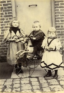 France Paris Boy on Horse Tricycle Children Game Old Cabinet Photo Jouvey 1900