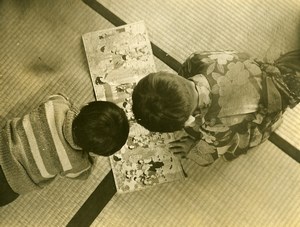 Japon la Lecture Jeu d'Enfants Ancienne Photo Anonyme 1940