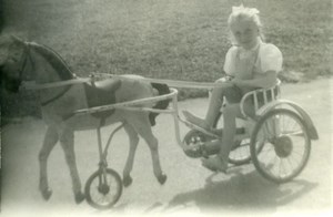 France Girl riding Pedal Horse Tricycle Children Game Old Photo 1935