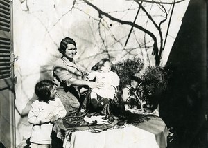 France Roubaix Baby & Toys on Table Children Game Outdoors Old Photo 1920