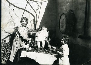 France Roubaix Baby & Toys on Table Outdoors Children Game Old Photo 1920