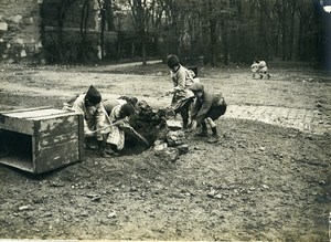 France Paris Kids Digging a Trench Children Game Outdoors Old Photo 1916