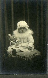 France Roubaix Bebe et sa Poupée Jeu d'Enfants Ancienne Photo Dupriez 1900