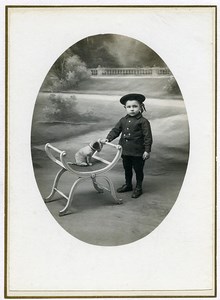 France Lille Garconnet et petit chien en peluche Jeu d'Enfants Ancienne Photo Desbottes 1900