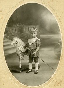 France Lille Fillette? et Cheval à tirer Jouet Jeu d'Enfants Ancienne Photo Cortier 1900
