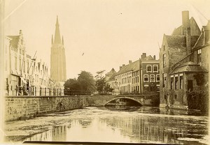 Belgium Bruges Brugge Canal Church & Bridge Old Photo 1900