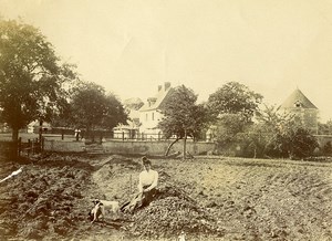 France Villers Sunday in the Countryside Young Woman in a Field Old Photo 1900