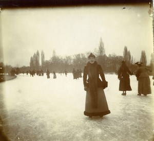 France Lille Winter Women Ice Skating Old Photo 1900