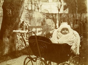 France Roubaix? Toddler in Pram Old Photo 1900